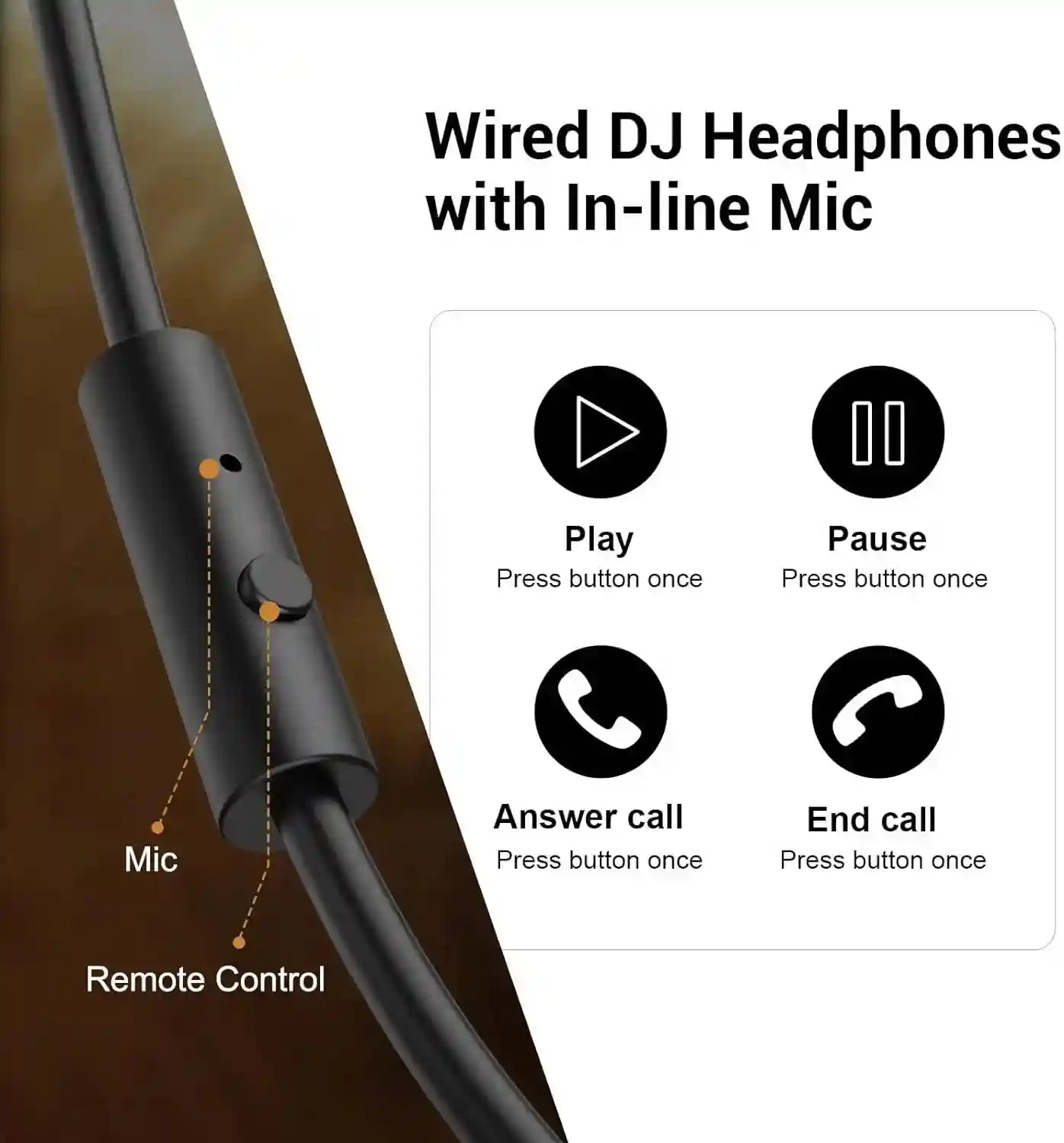 Wired Studio Monitor Headphones - Over-Ear DJ Mic Black Tidesmit
