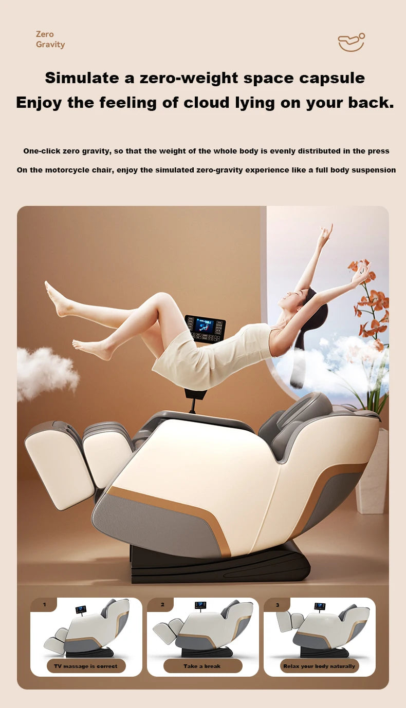 Gray zero-gravity style massage chair with adjustable reclining support