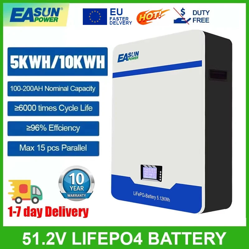 48V LiFePO4 Wall Mounted Battery | 100Ah & 200Ah Energy Storage 51.2V 100AH Tidesmit