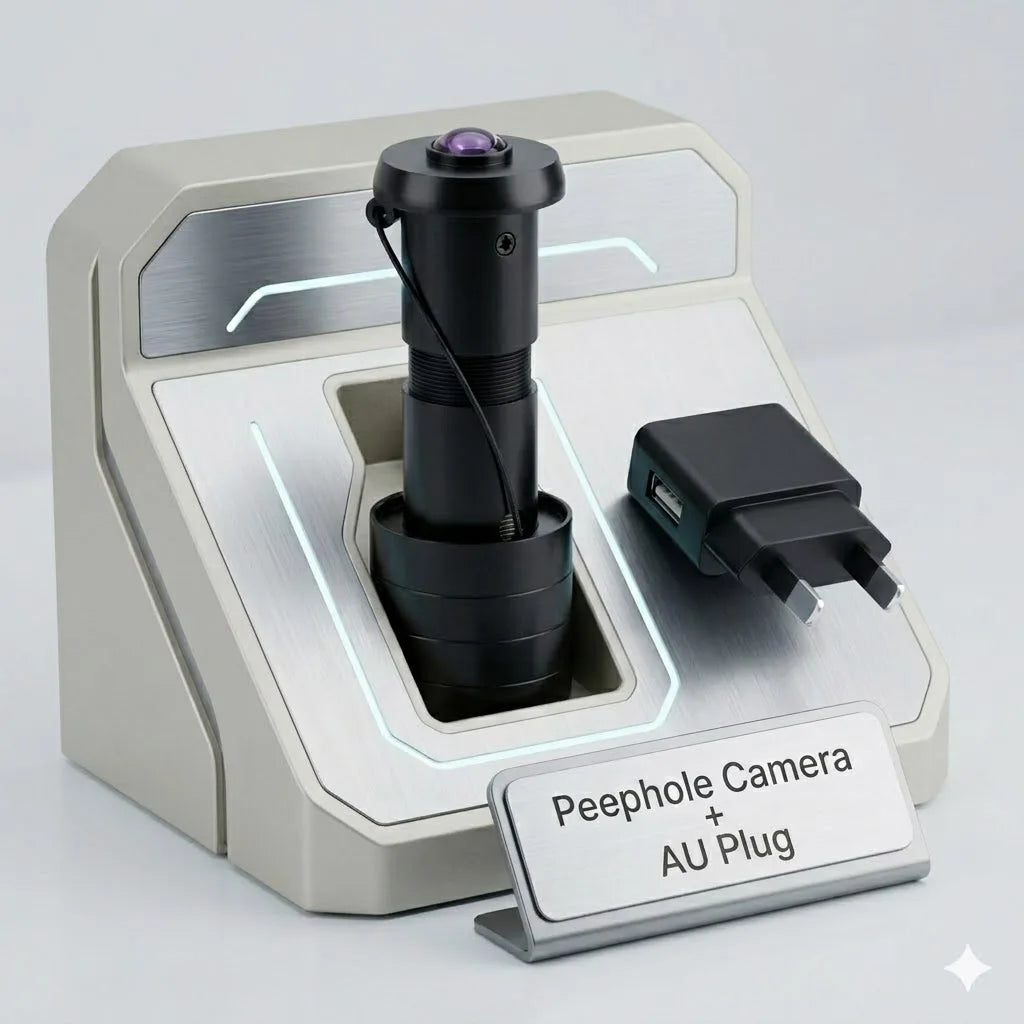 Peephole camera kit with AU plug adapter and black power plug accessory