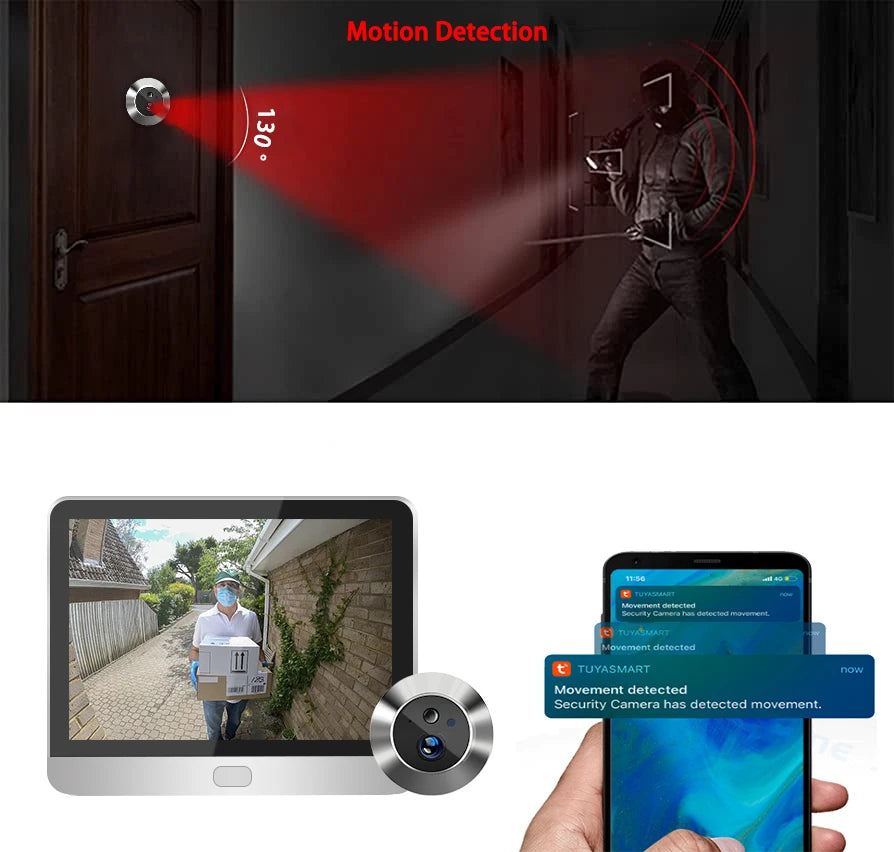 Tuya Smart 3MP WiFi Peephole Video Door Camera Security One-way Audio Night Vision 4.3' HD Video Door Camera