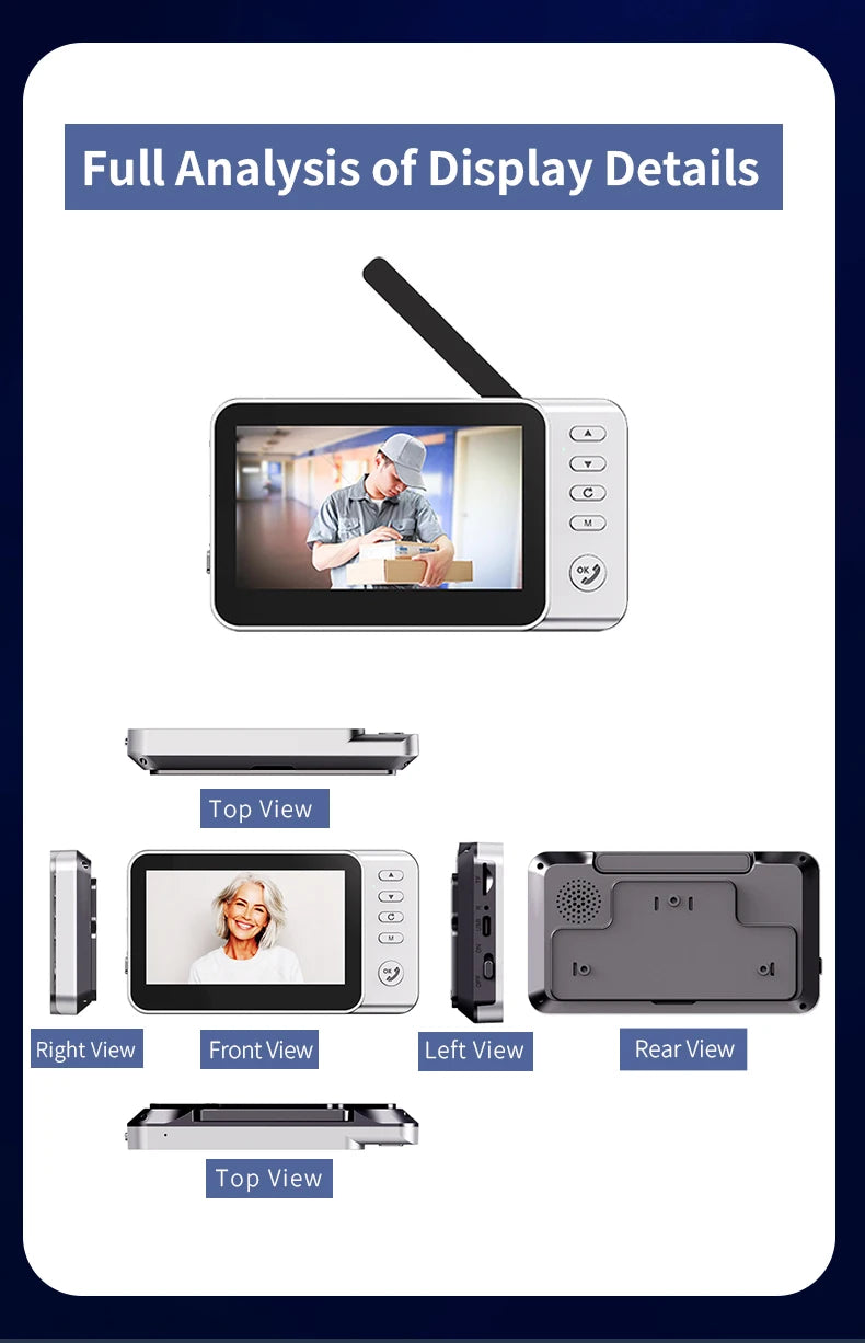 New Waterproof Wireless Doorbell Camera 4.3in IPS Screen Active Wake-Up Video Intercom Doorbell 1080P Home Security Door Bell