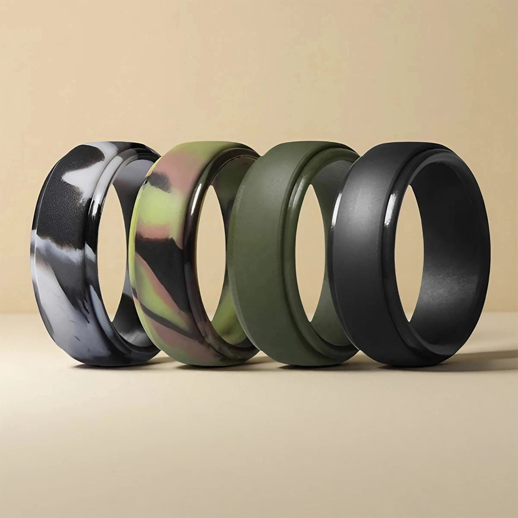 Silicone Wedding Bands for Men - 8mm Breathable Rubber Ring Set Tidesmit