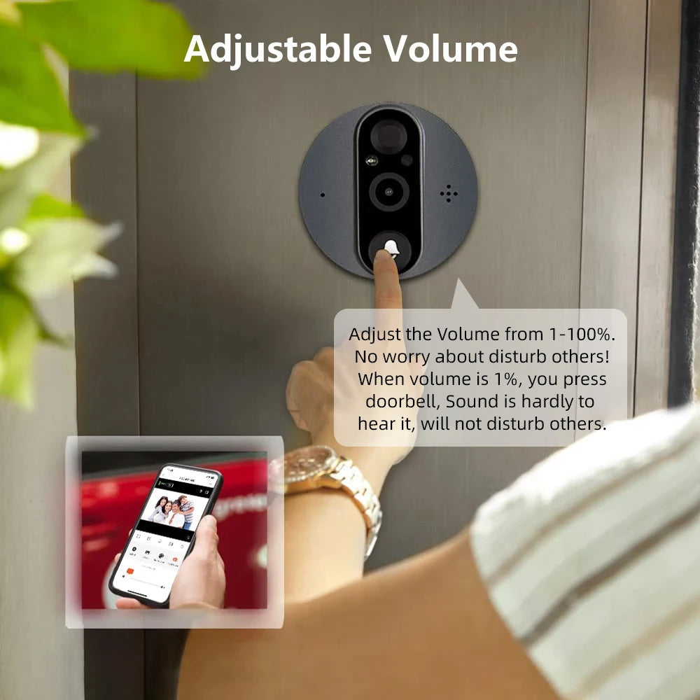 3MP Wi-Fi Tuya SmartLife Battery Powered 940nm No Visible Light Infrared Audio Video Door Eye Digital Viewer PIR Doorbell Camera