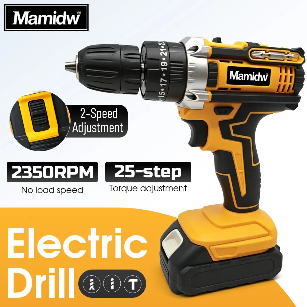 25+3 Torque Impact Drill Electric Screwdriver Cordless Electric Hammer Drill Driver 2 Gear Speed Lithium-Ion Battery Power Tool