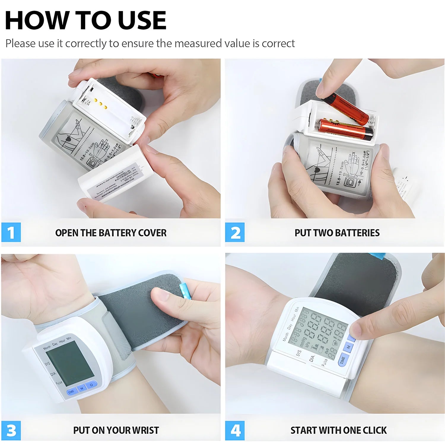 Wrist Blood Pressure Monitor Bp Monitor Large LCD Display Blood Pressure Machine Adjustable Wrist Cuff