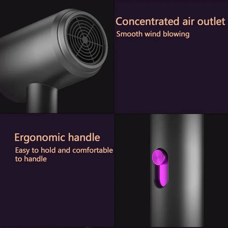 Black high-speed professional hair dryer with concentrated air outlet, ergonomic handle, and sleek modern design.