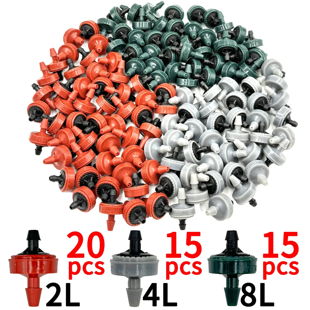 20X Garden 2L 4L 8L Pressure Compensating Emitter Dripper 1/4'' Self-cleaning Drip Irrigation Water Regulator 4/7mm Hose Puncher