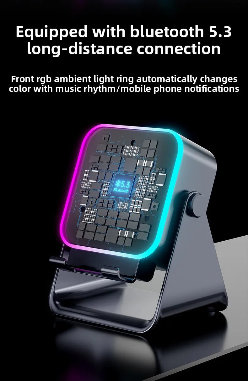 NEW 5 in 1 Auto-induction Wireless Induction Speaker 8 Mode RGB Light Phone Stand Surround Sound Portable Bluetooth Phone Holder