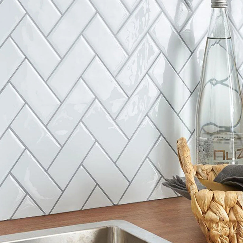 5/10Sheet Stick on Self-Adhesive Tile White Peel and Stick Tiles for Kitchen and Bathroom Herringbone Peel and Stick Back Splash