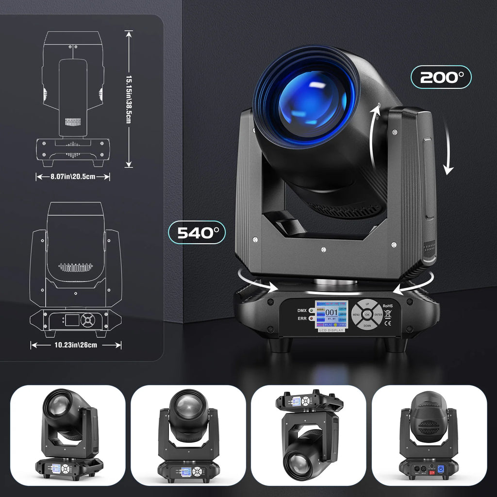 U'King 150W Beam Moving Head Light Rotating 18 Prisms 14 Gobos LED Rainbow Effect Zoom Stage Light DMX512 for DJ Disco Wedding