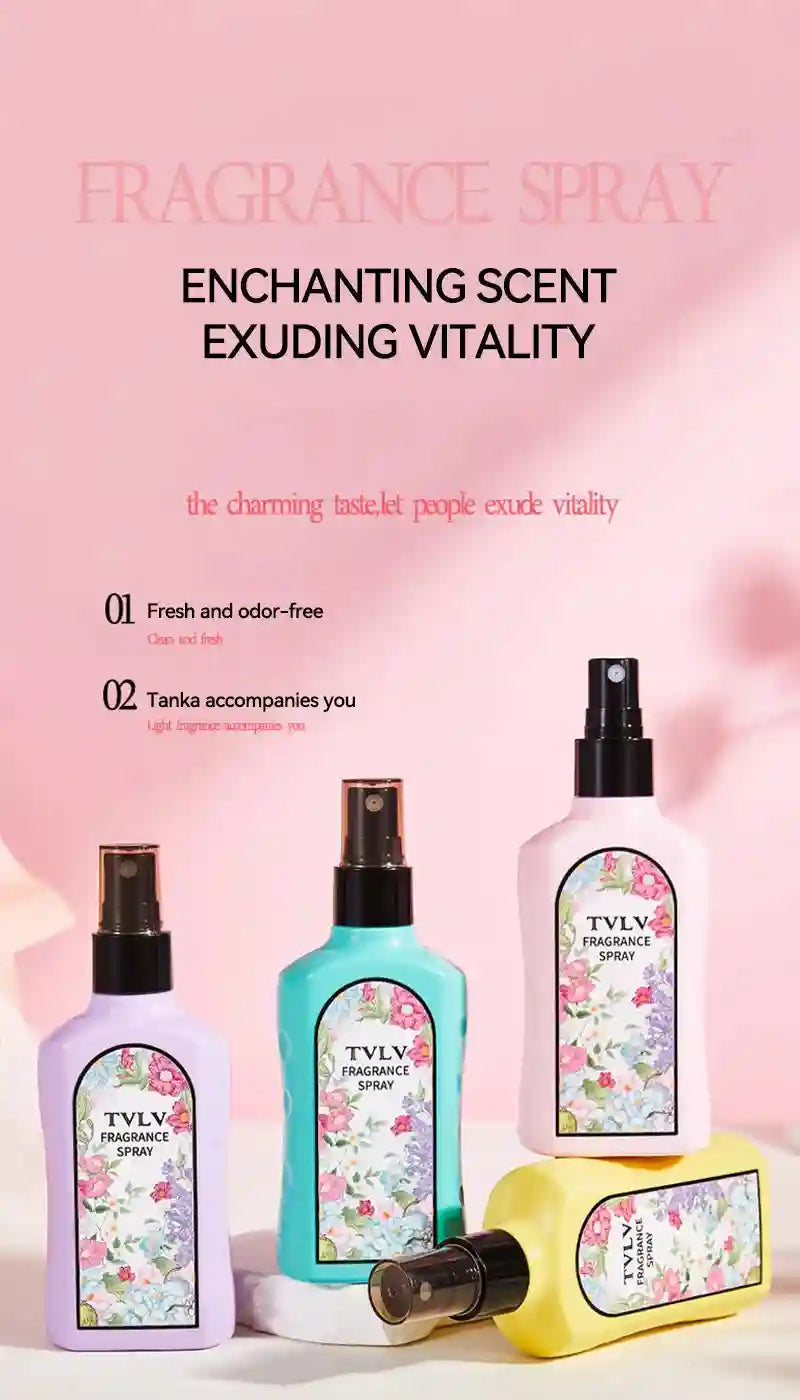TVLV Jasmine fragrance spray for women: long-lasting floral scent, colorful spray bottles, fresh odor-eliminating mist.