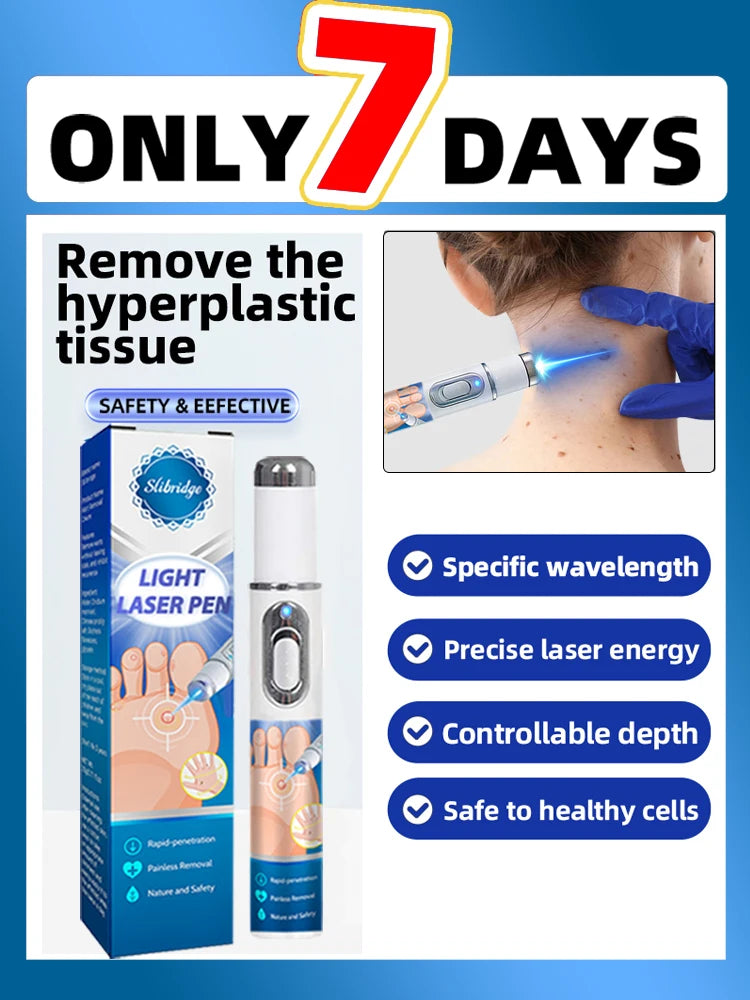 2-in-1 blue light laser pen for skin tag, wart, and mole removal on face, neck, and feet. Portable, effective device.