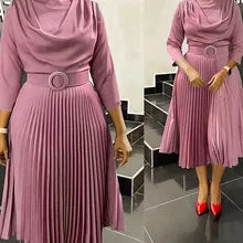 Elegant Pure Color Maxi Dress Evening Gown A- Line Skirt Polyester Fabric round Neck Short Sleeve High Waist Midi Dress