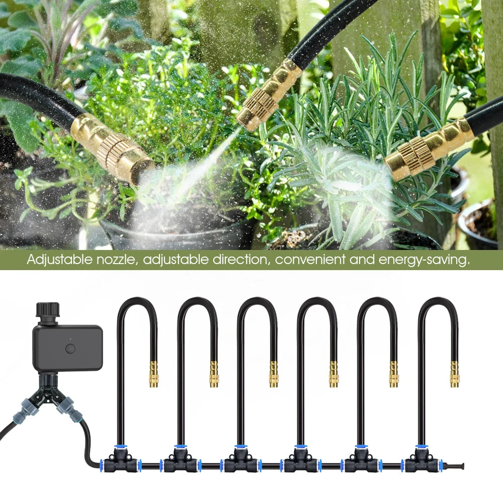 30-10m Garden Bluetooth Smart Single-channel Timer Irrigation Set Quick Connect 360° Adjust Adjustable Atomized Watering System