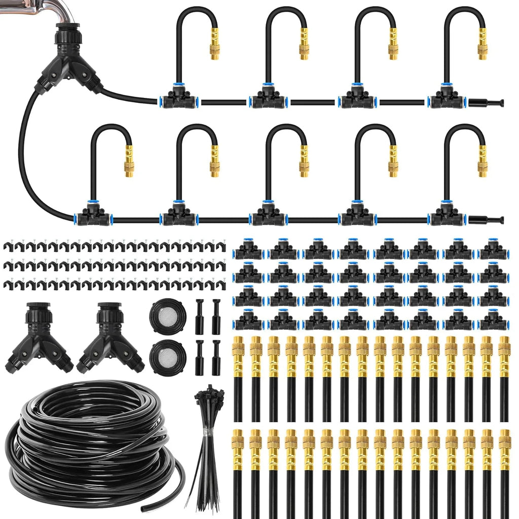 60M DIY Free Bending Universal Sprayer Kit 6mm Hose Patio Misting Cooling System for Garden Plant Fogging Watering Irrigation