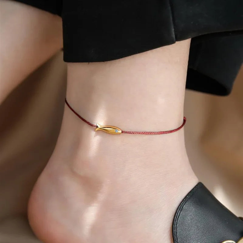 925 Sterling Silver Koi Fish Anklet Rope for Women Girl Cute Fashion Summer Jewelry Dropshipping Wholesale