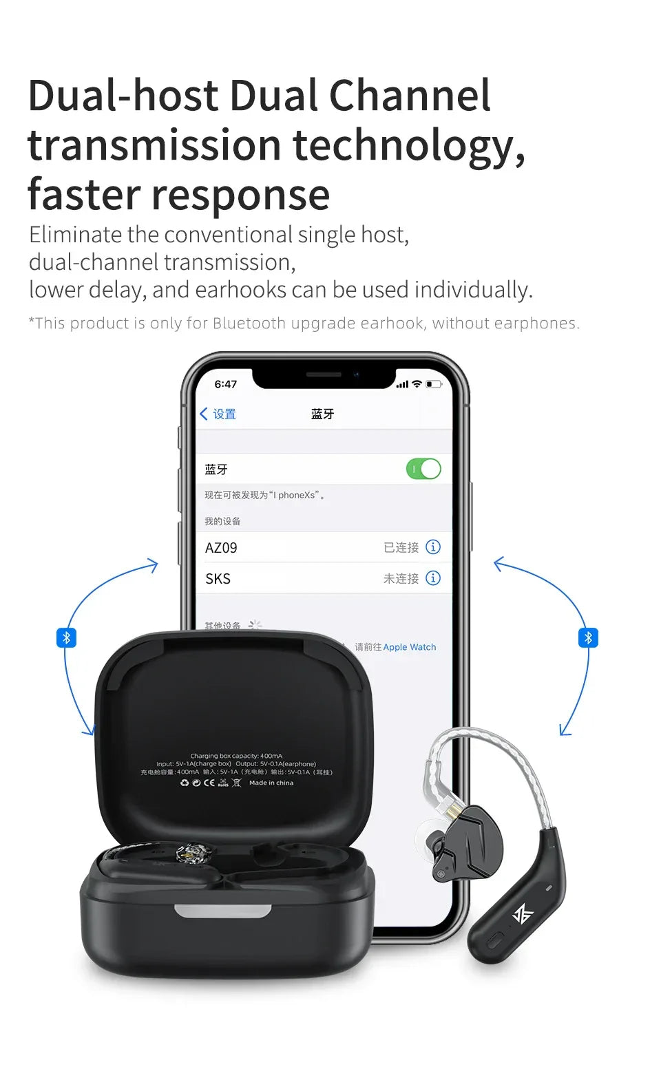 Bluetooth 5.2 Wireless Ear Hooks for KZ Monitors - Tidesmit Tidesmit