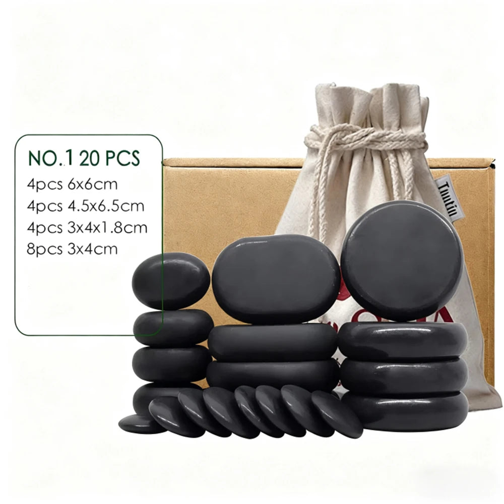 Stone Massage Set for Back Pain Relief - 20pcs Basalt by Tidesmit Back Massage Instrument NO.1 Tidesmit