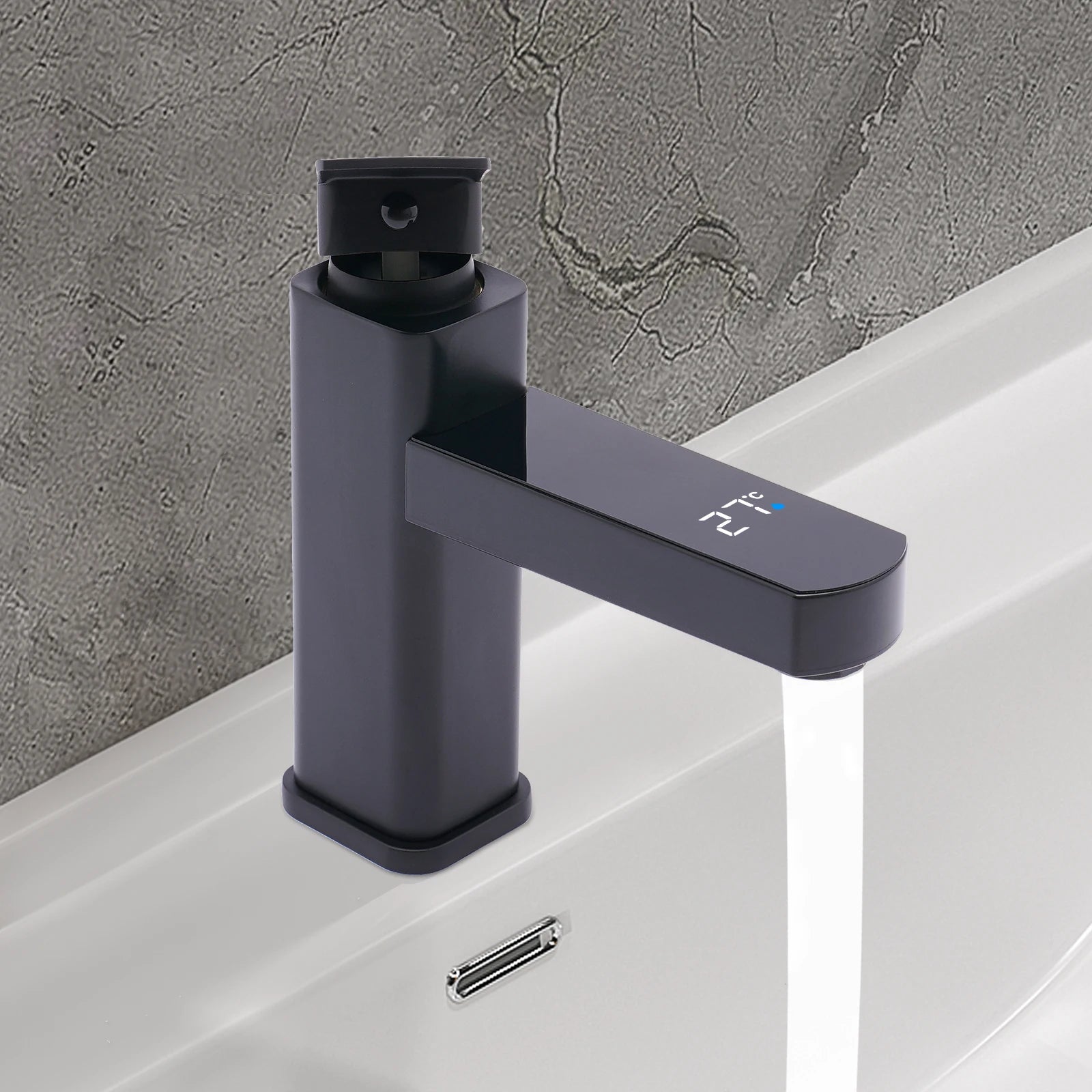 Modern Digital LED Waterfall Faucet with Hot and Cold Control Stainless Steel Kitchen Sink Mixer Tap with Aerator Deck Mounted