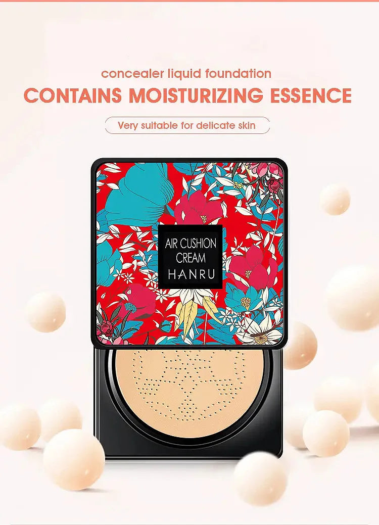Tidesmit HANRU mushroom air cushion BB cream showing lightweight moisturizing coverage for a clear radiant complexion