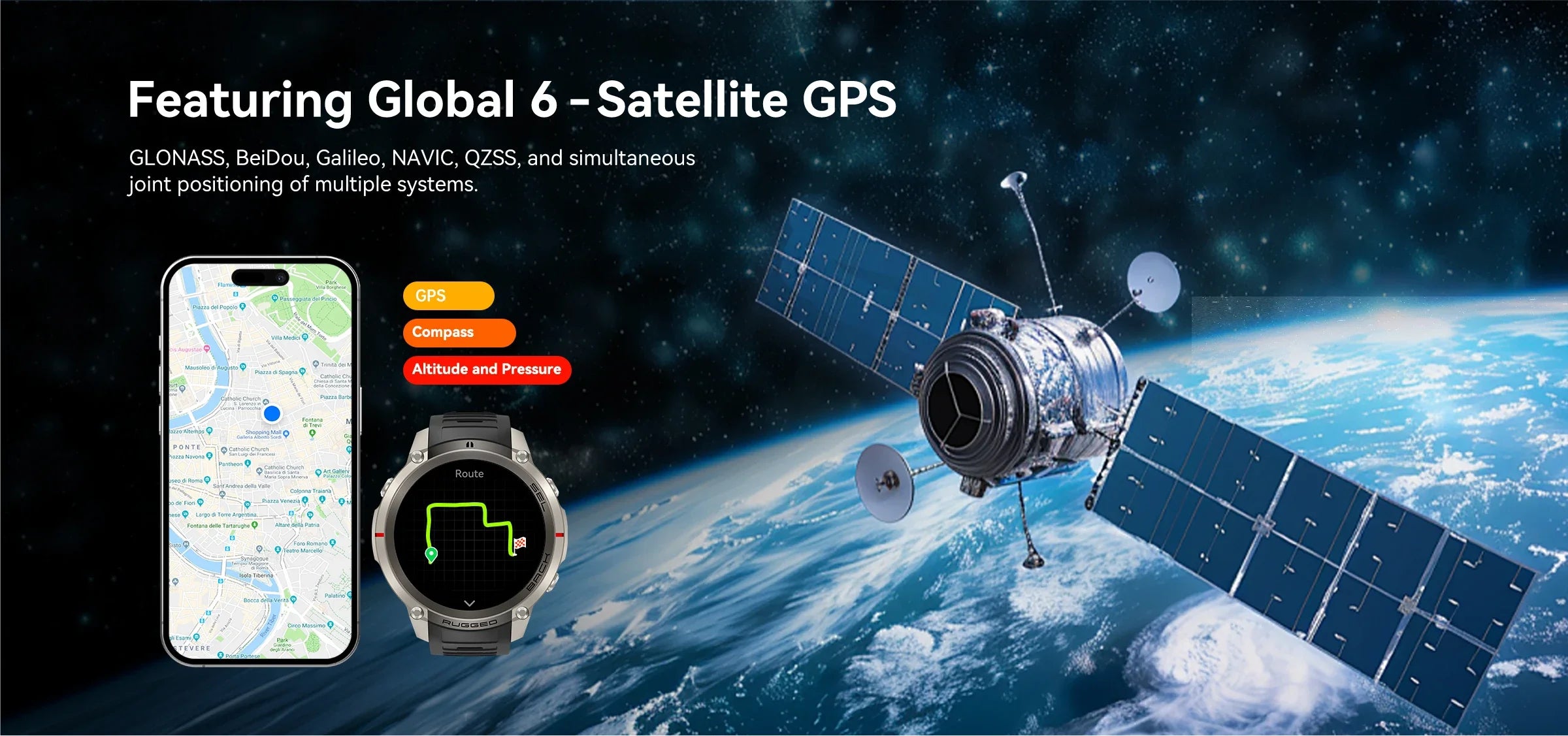 2026 New Outdoor GPS Smart Watch Map Compass Navigation 5ATM Waterproof Bluetooth Call 100+Sport Mode Men AMOLED HD Smart Watch