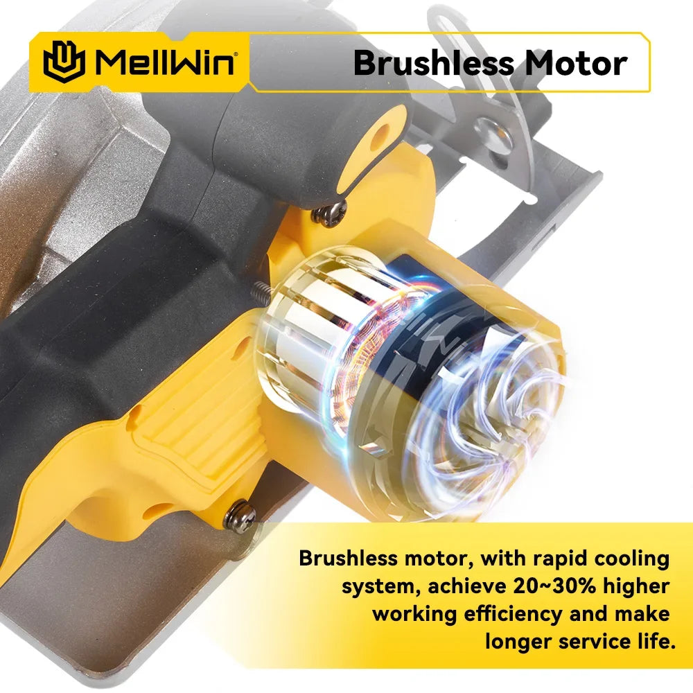 MELLWIN 5 Inch Brushless Electric Circular Saw Cordless Multi-Angle Saw Woodworking Power Tool Set For Makita 18V Battery Pin