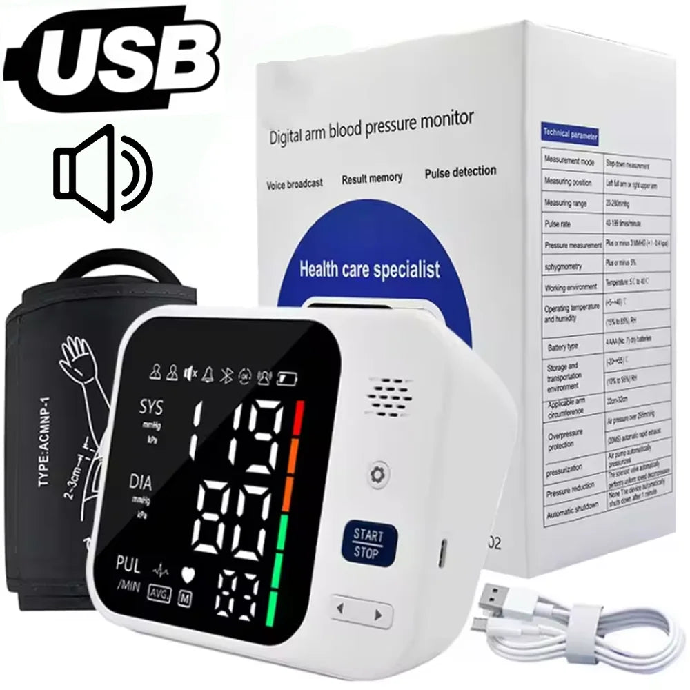 Automatic Tonometer Upper Arm Blood Pressure Monitor High Accurate Pressure Measure Tool Sphygmomanometer Tensiometer BP Monitor
