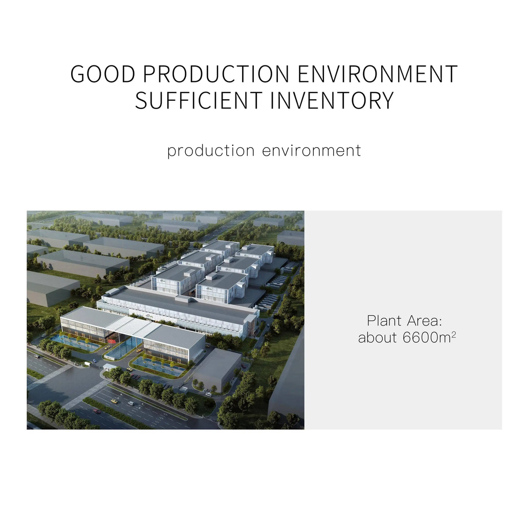 Aerial view of a 6600 square meter industrial manufacturing plant complex surrounded by green space and roads.