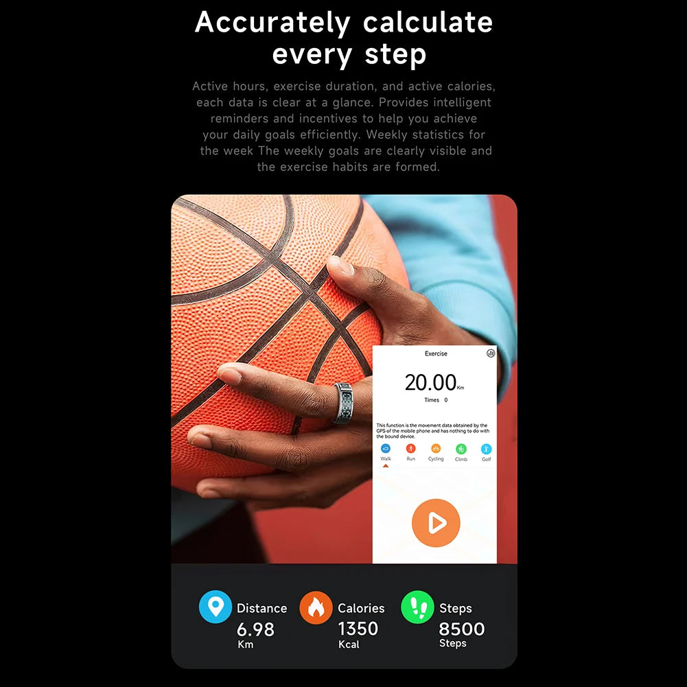 Smart Health Ring Fitness Tracker | Heart Rate & Blood Oxygen Monitor Tidesmit