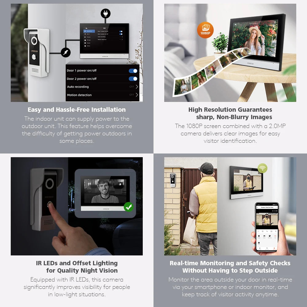 Tuya WiFi 10" Video Doorphone, With DC12V Fail Safe NC Lock, 1080P Doorbell Camera, IP65 Waterproof