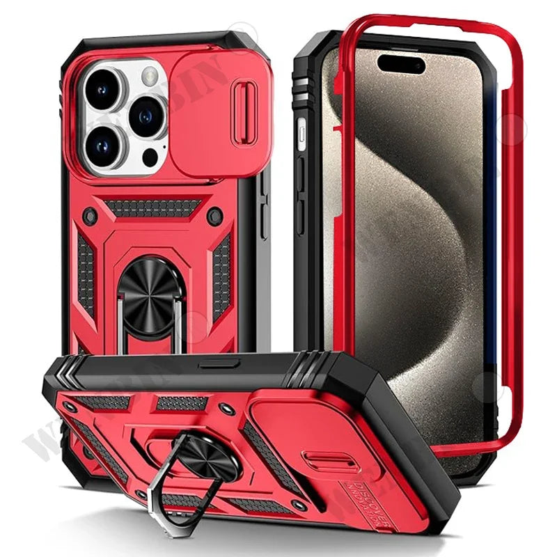 iPhone 16 Pro Max Case with Kickstand and Camera Guard Protection Red Tidesmit