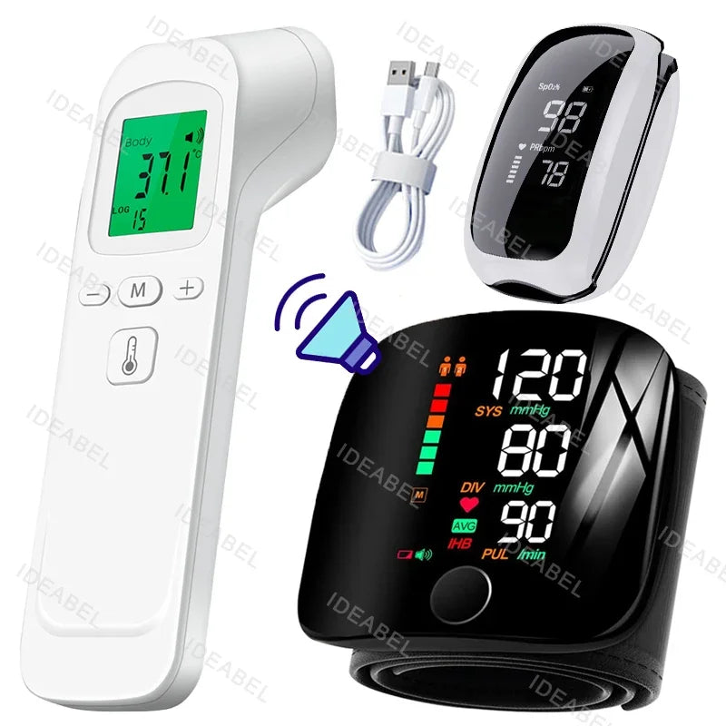 Smart LCD Rechargeable English Voice Wrist Blood Pressure Monitor Digital Automatic BP Tonometer Heart Rate Sphygmomanometer