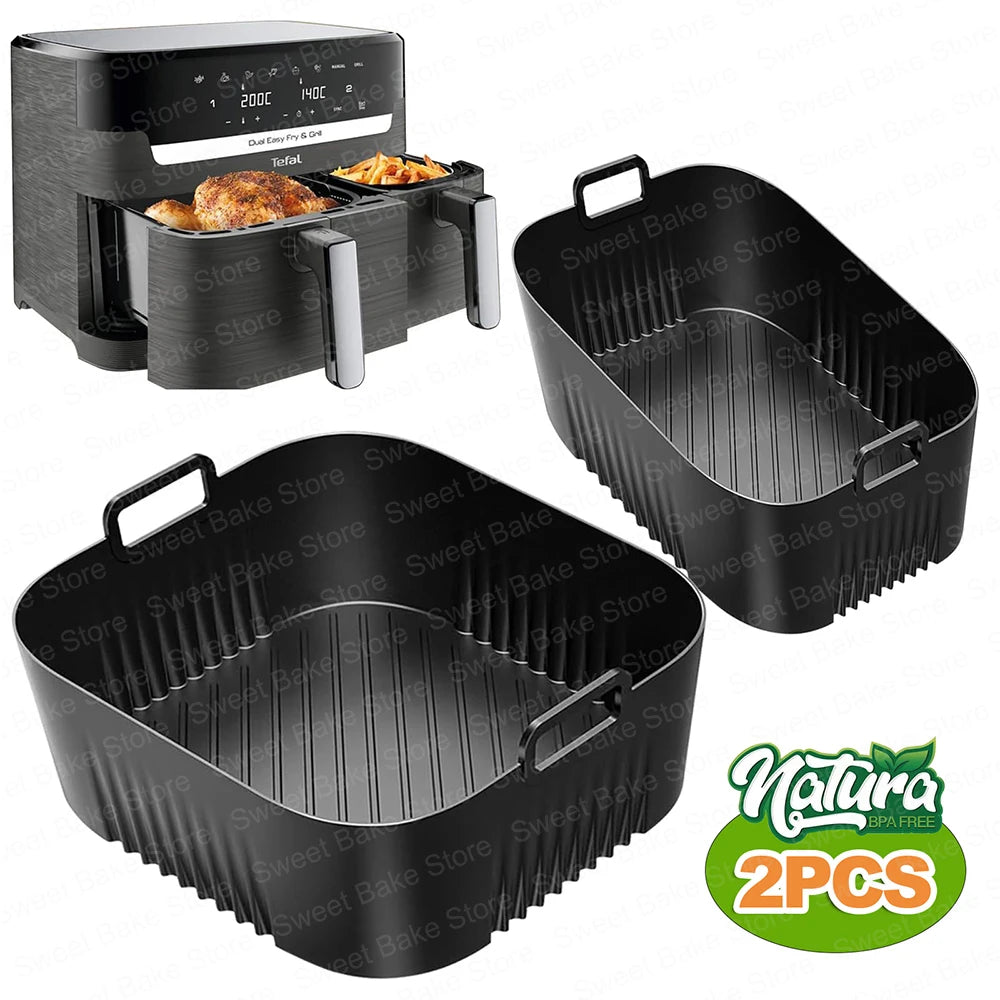 2 Reusable Hot Air Fryer Silicone Baking Moulds for Tefal EY9018 Dual Easy Fry 5.2/3.1L, Cecotec 5.5/3.5L, for Lakeland 5L/3L
