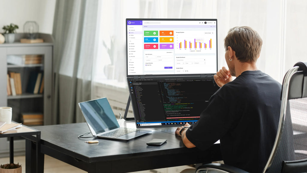 UPERFECT Delta Mega 23.8 Inch 100Hz Dual Screen Stacked Computer Display 1080P 360° Folding Triple Extender Monitor with Speaker