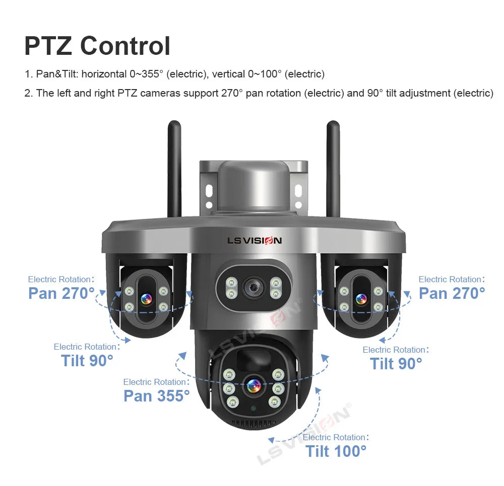 LS VISION 4G / WiFi Solar Camera 3Lenses Outdoor 15MP 4K Low Power Battery IP Camera PIR Night Vision V380 Pro CCTV Security