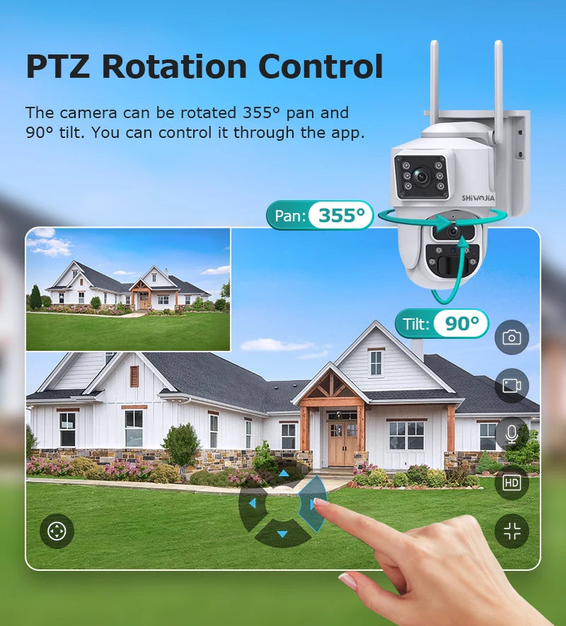 SHIWOJIA 12MP Dual Lens AI Solar Camera 4G SIM AOV Smart 24/7 Recording 360° PTZ Outdoor Security Cameras Auto Tracking UBox Pro