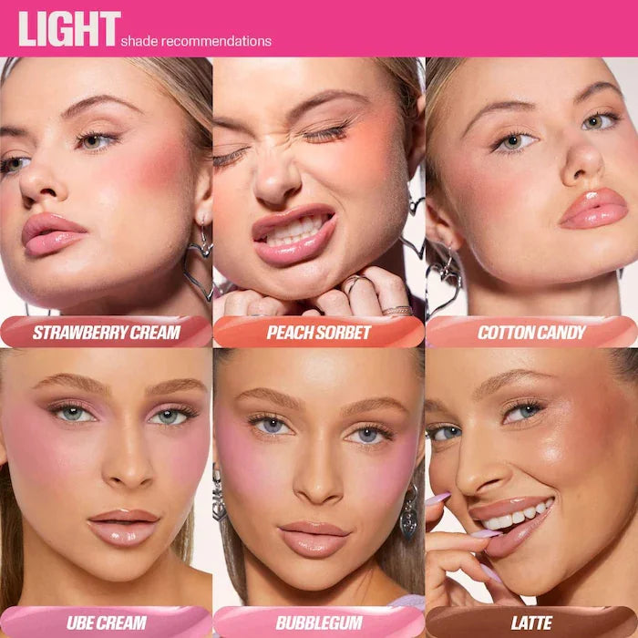 Hydrating lip and cheek blush stick collection in six natural cream shades for a glowing, dewy makeup finish.