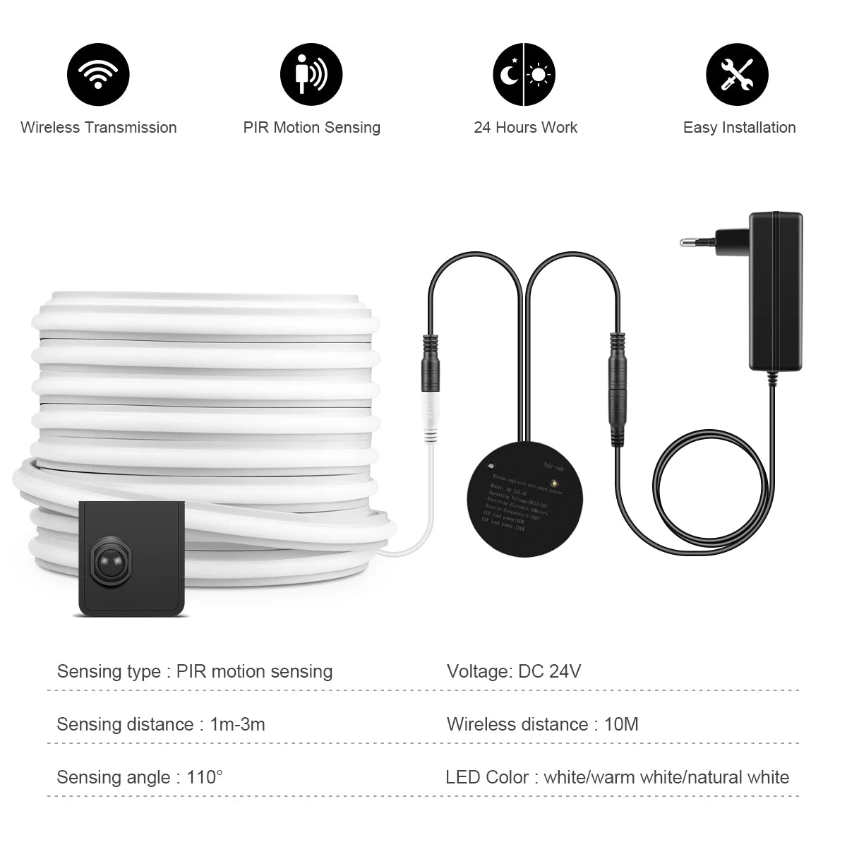 One/Dual Motion Sensor Switch COB Neon LED Strip Night Lights Wireless RF Reciever Control Smart Switch LED Corridor Stair Light