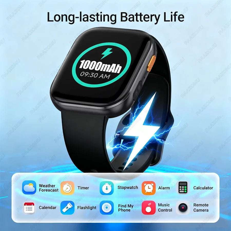 New 1000mAh Battery Smart Watches Men Heart Rate Sleep Monitor Bluetooth Call IP68 Waterproof Smartwatch Women For Android iOS
