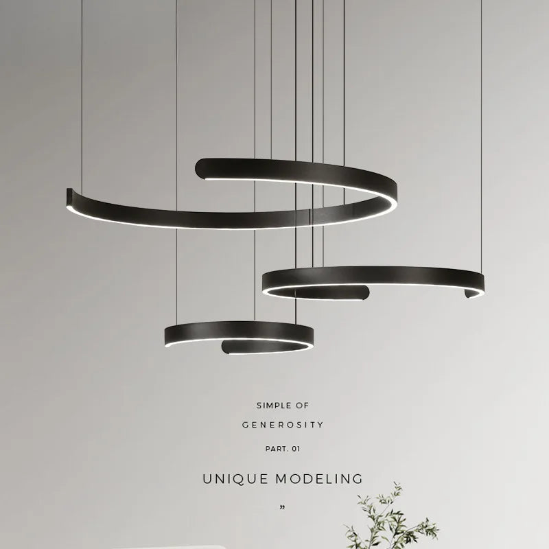 Modern LED Ring Ceiling Chandelier 60cm Black - Minimalist Decor Tidesmit