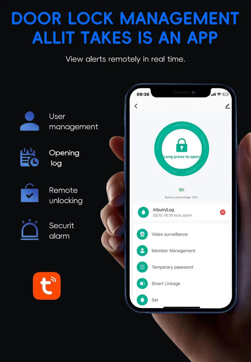 SANKESONG Smart Lock Real Time Intercom Wifi Camera Fingerprint Intelligent Palm Vein 3D Face Recognition Door Lock  DualBattery