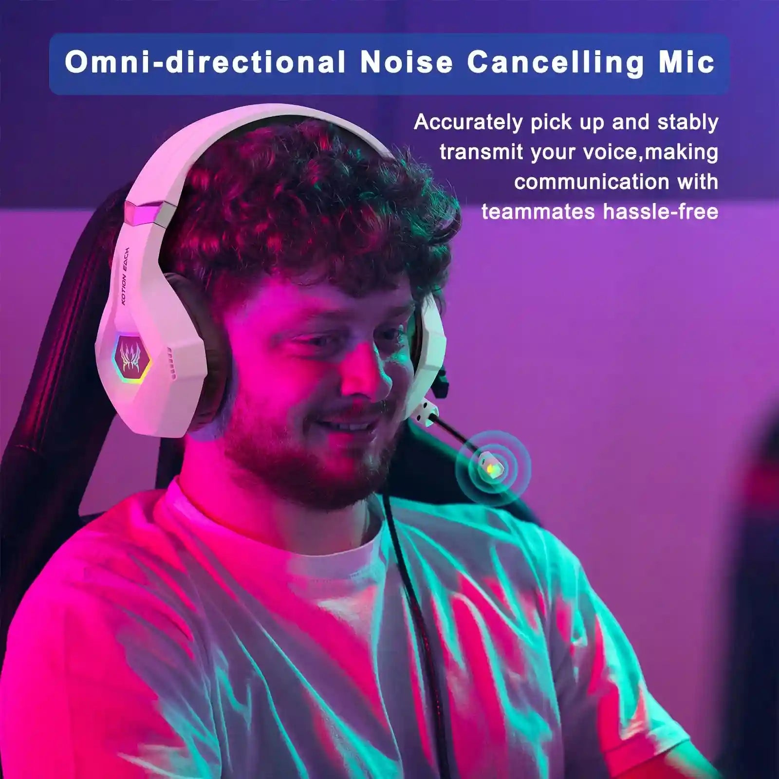 RGB Wired Gaming Headset with Noise Cancelling Mic - Black & White Tidesmit