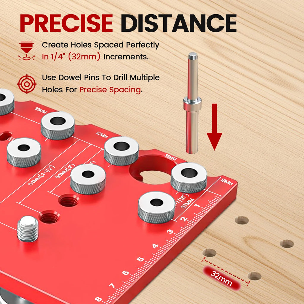 Shelf Pin Jig and Hinge Jig Two-in-One, Self-contained Clamping Function All Metal Shelf Pin Drilling Jig with 1/4" and 5mm Dril