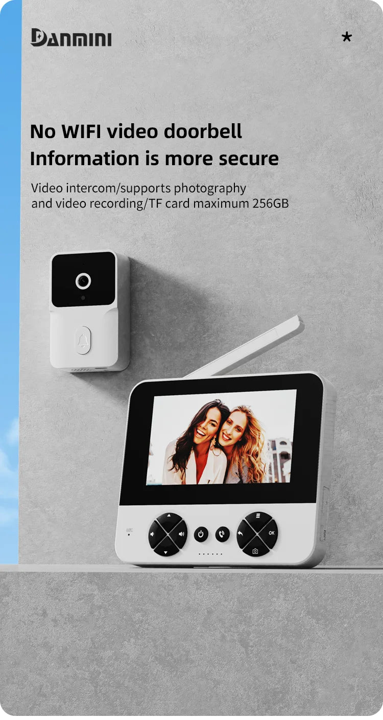 4.3 "Upgraded two-way wake-up infrared night vision video doorbell can be installed with indoor and outdoor electronic doorbells