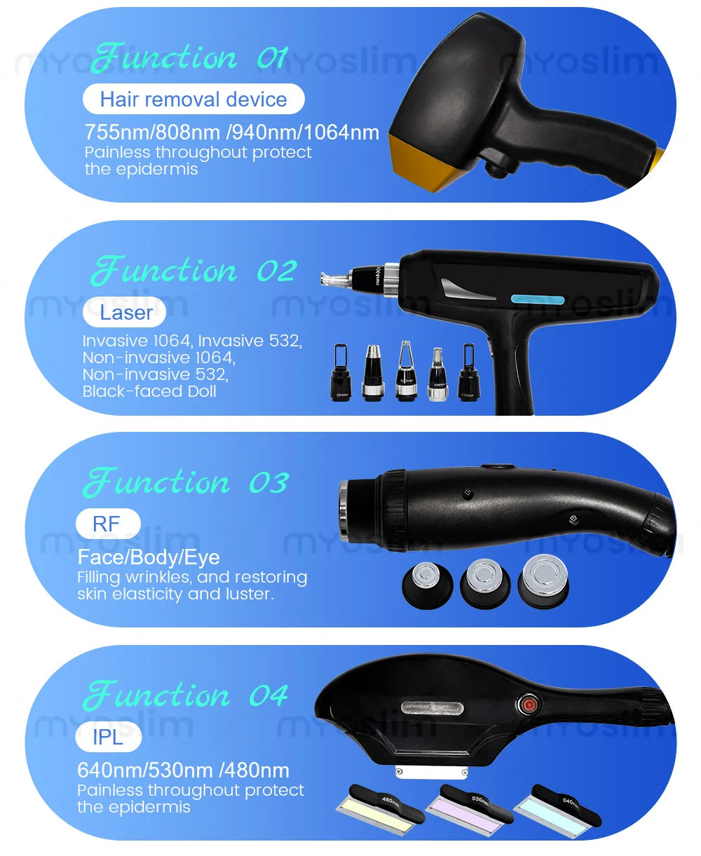 Tidesmit 4in1 Ice Platinum Laser Diode Hair Removal Machine featuring 755 808 940 1064nm wavelengths, side view 13.