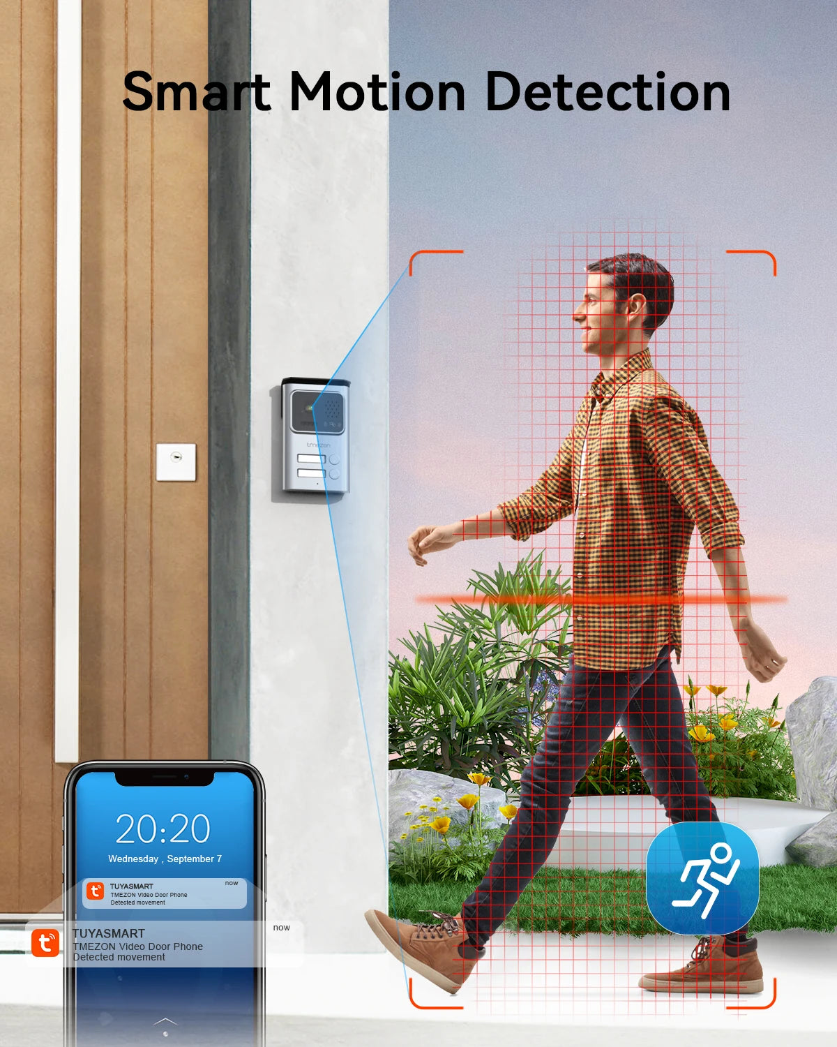 TMEZON 730 2 Wire 7 Inch Tuya App 1080P Wifi Smart Video DoorPhone Intercom System with Wired Doorbell APP/Password/Card Swipe TouchScreen