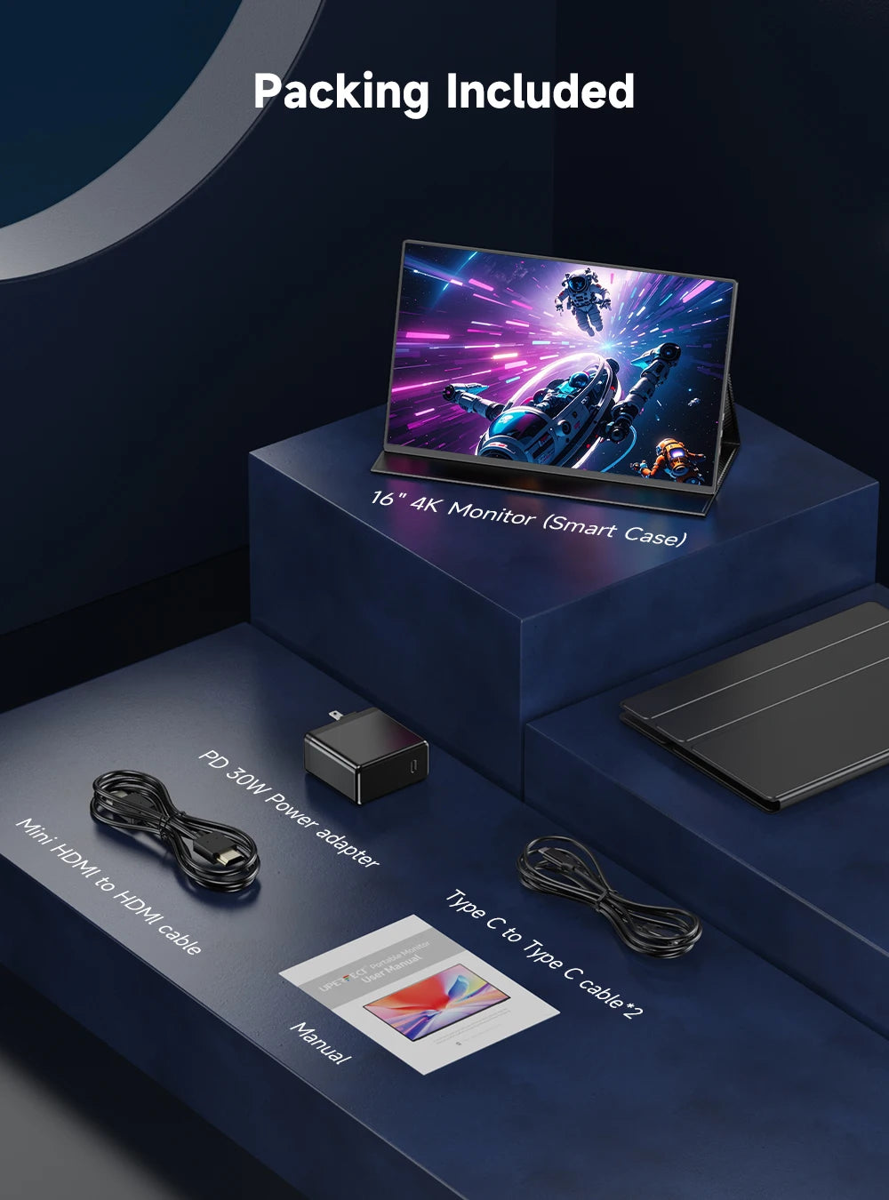 UPERFECT 4K Portable Monitor 16" 3840x2400 IPS 1500:1 1200Nits USB C HDMI Computer Gaming Display with Speakers DC Eyes Care