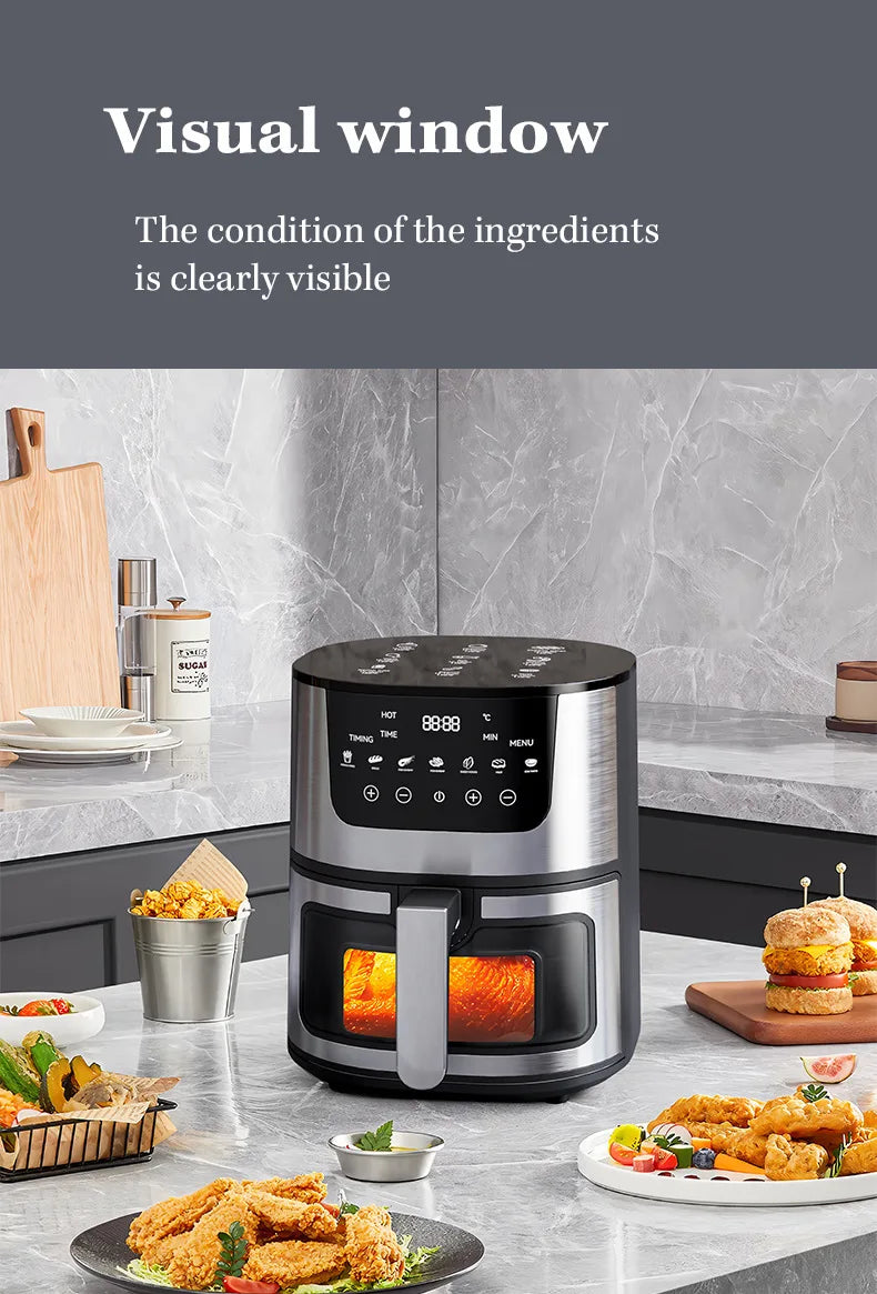7L Air Fryer Big Capacity Stainless Steel Visible Electric Fryer Household Electric Oven Multi-function