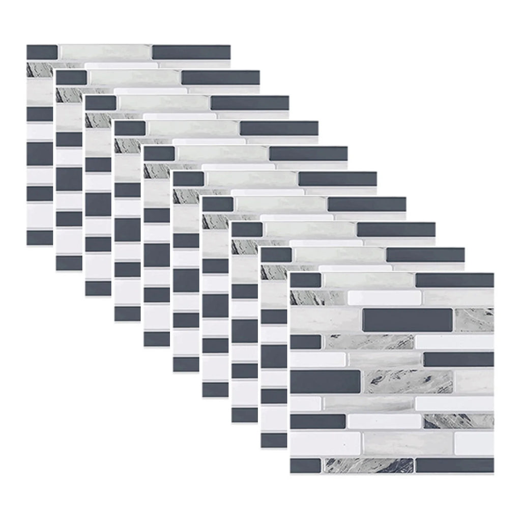 3D mosaic tile sticker set, gray and white marble brick pattern, self-adhesive 10x10cm tiles